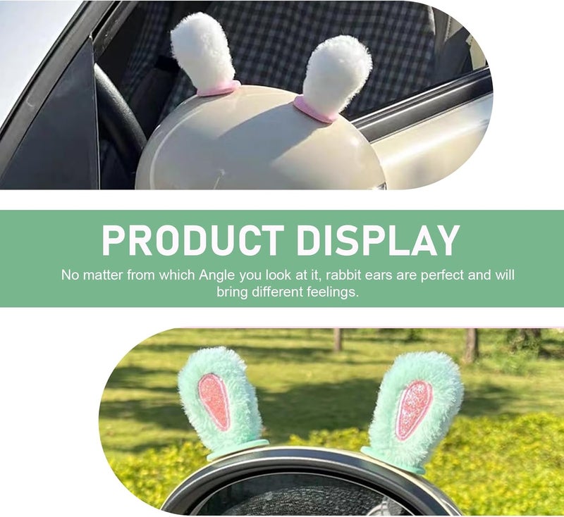 Arwrilt Cute Plush Bunny Ears Decoration for Car Rearview Mirror, Small Rabbit Ears Decor for Car Dashboard Motorcycle Helmet (Green) - Image 4